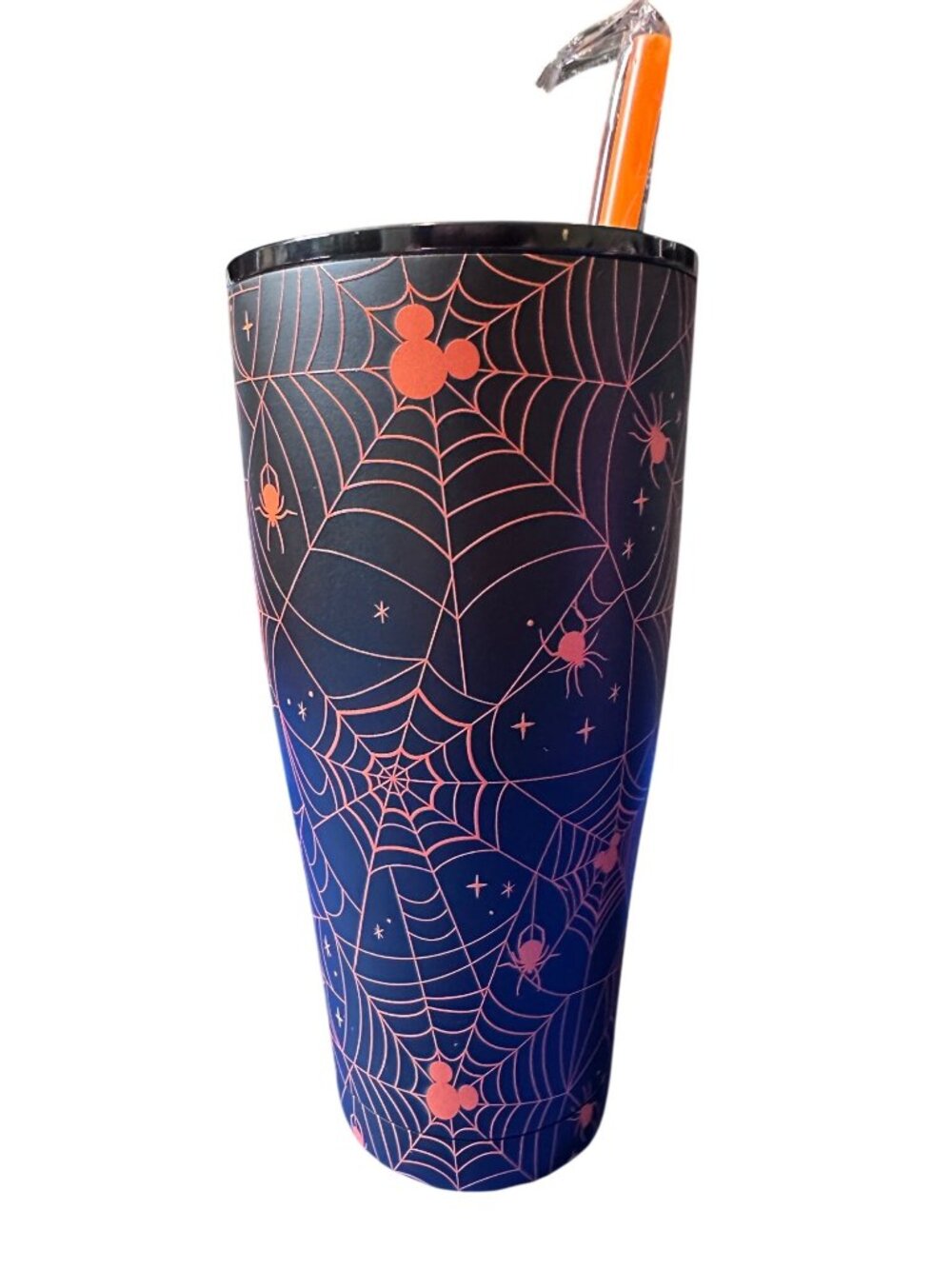 Disney Halloween Spiderweb Tumbler With Lid & Straw Black & Orange 30 Oz